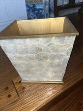 Capiz Shell Waste Basket 11 1/2"x11. 1/2” x9" 1/2”Champagne Beige Vintage
