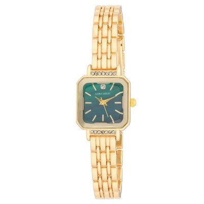 Laura Ashley Women's 21mm Square Crystal Lug Link Bracelet Watch