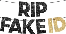 KatchOn, Glitter RIP Fake ID Banner Black and Gold - 