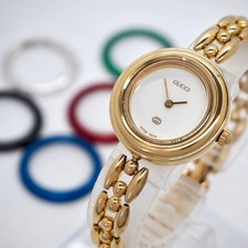 72 Working GUCCI Ladies' Watch, Changeable Bezel, 6 Colors, Gold, Rare