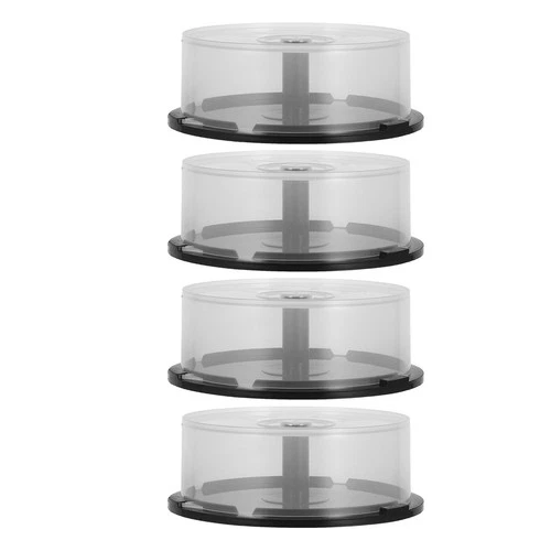 4 Pcs Cd Dvd Storage Bucket Plastic Case Clear With Black Spindle For 25 Discs