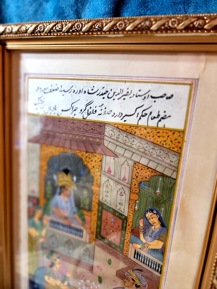 Pintura en miniatura indo persa arte hecho a mano India historia étnica obra de arte Foto 2 de 4