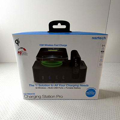 Naztech Ultimate Charging Station Pro 15W Qi, 4 USB Ports, 4000mAh, Black