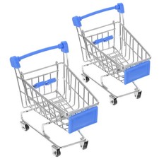  2 Pcs Supermarket Cart Basket Toy Kids Shopping Trolley Childs Grocery