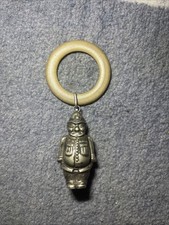 Antique Baby Rattle Teether Man Figure Hollow Formed EPNS Stamp Victorian Rattle