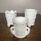 Mixed lot of 3 VTG Milk Glass Toothpick Holders, Hobnail, Daisy Button, Swans