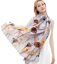 Silk Scarf for Women Fashion Long Satin Lightweight Large Shawl Wrap Printed ...