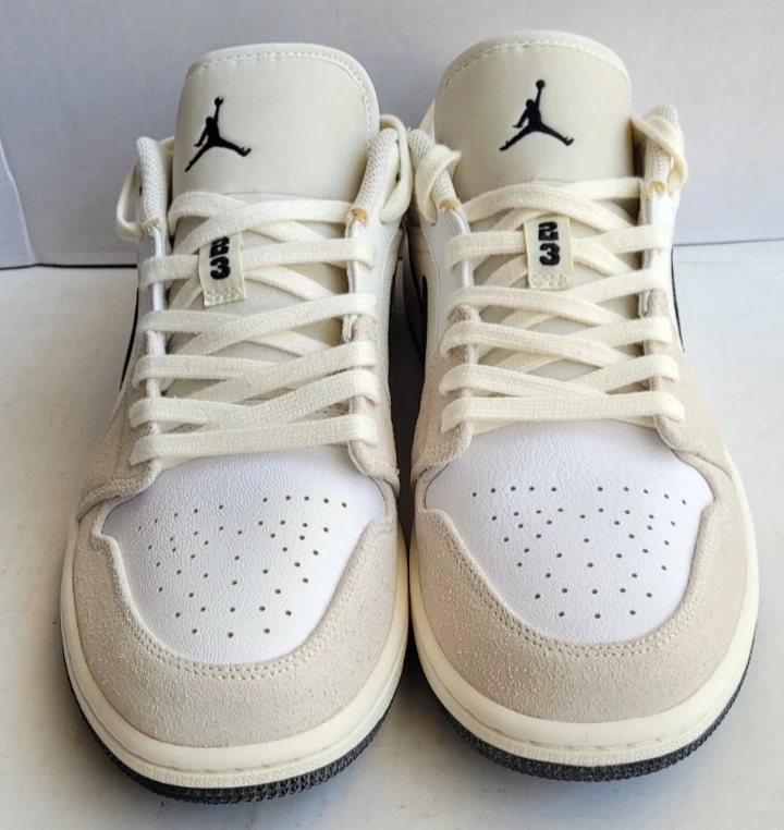 Nike Men's Air Jordan 1 Low OG Sneaker Astrograbber All White Suede Black 10.5 - Image 2 of 4