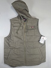 Wrangler Workwear Hooded Canvas Vest Mens XL Olive Insulated Quilted Full Zip