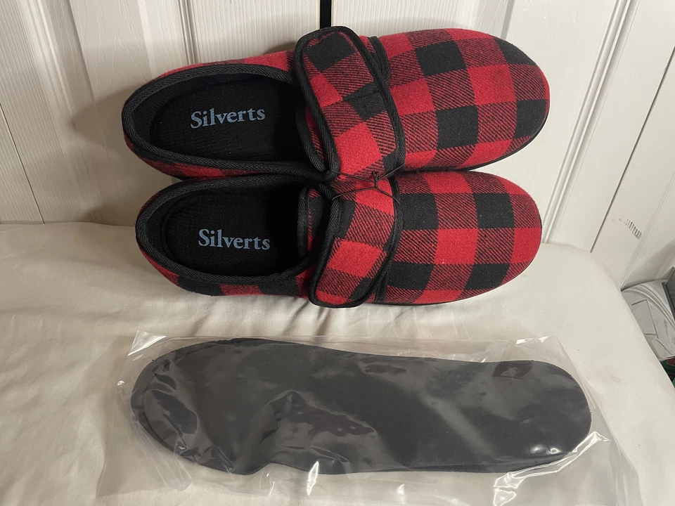 Silverts柔软可调拖鞋男式13红色/黑色水牛格子 — 第 2/2 张图片