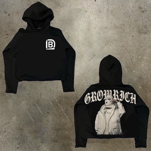 Y2K Gothic Hoodie – Grow Rich Graffiti Streetwear Pullover Mens Medium - Bild 2 von 2