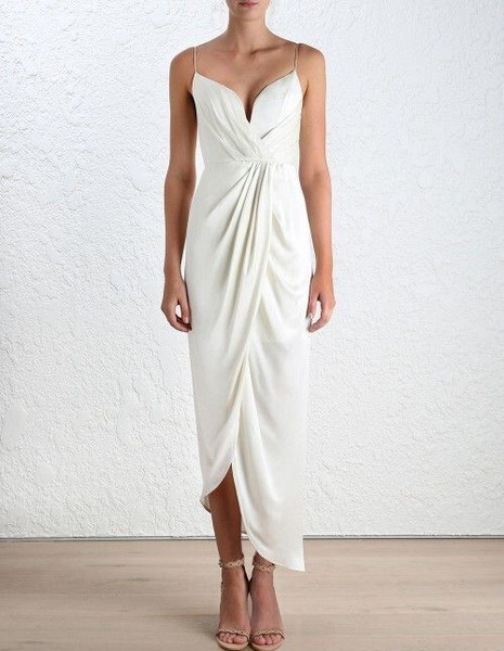 Zimmermann Silk Dress Size 0 Plunge Ivory 8 AU / UK 4US Wedding Bridal White