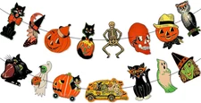 Vintage Halloween Garland Banner Decorations Retro Pumpkin Witch Ghost Cat