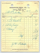 California Lodi Henderson Brothers Hardware 1946 Billhead Receipt 8" x 6.5"