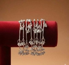Silver Ghungroo Bell Charm Bracelet, Indian Ethnic Jewelry set of 8 bangles