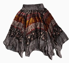 Hazel M Tan Maroon Hippie Floral Boho Fairy Witchy Festival Asymmetrical Skirt