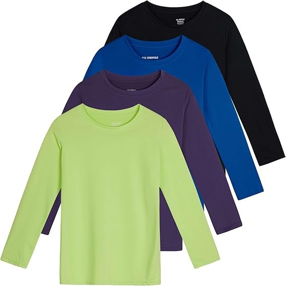 Real Essentials Girls XL Dry Fit Crew Neck Long Sleeve T-Shirt 4 Pack