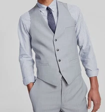 Bar III Men Gray Slim-Fit Wool-Blend Sharkskin Suit Separate Vest Size L