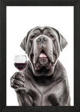 Neapolitan Mastiff dog with Wine Gl Framed Wall Art Poster Canvas Print Picture