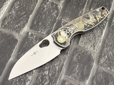 Twosun TS129-Engrave-Stonewash Folding Knife M390 Titanium Handle Pocket Knife