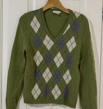 Tweeds Green Argyle Knit V-Neck Long Sleeve C...
