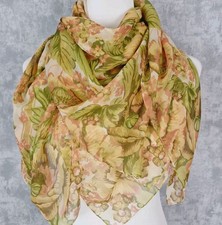 Chiffontuch Halstuch Tuch Beige Senf Transparent 112cm Leicht Blumen Pflanzen .
