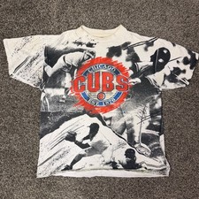 Vintage 90s Chicago Cubs All Over Print Shirt Oneita Power-T XL Made in USA MLB