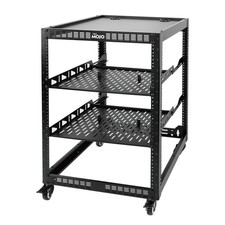 16U Open Frame Network Rack for IT AV Gear, AV Rack 4-Post with casters, Mob...