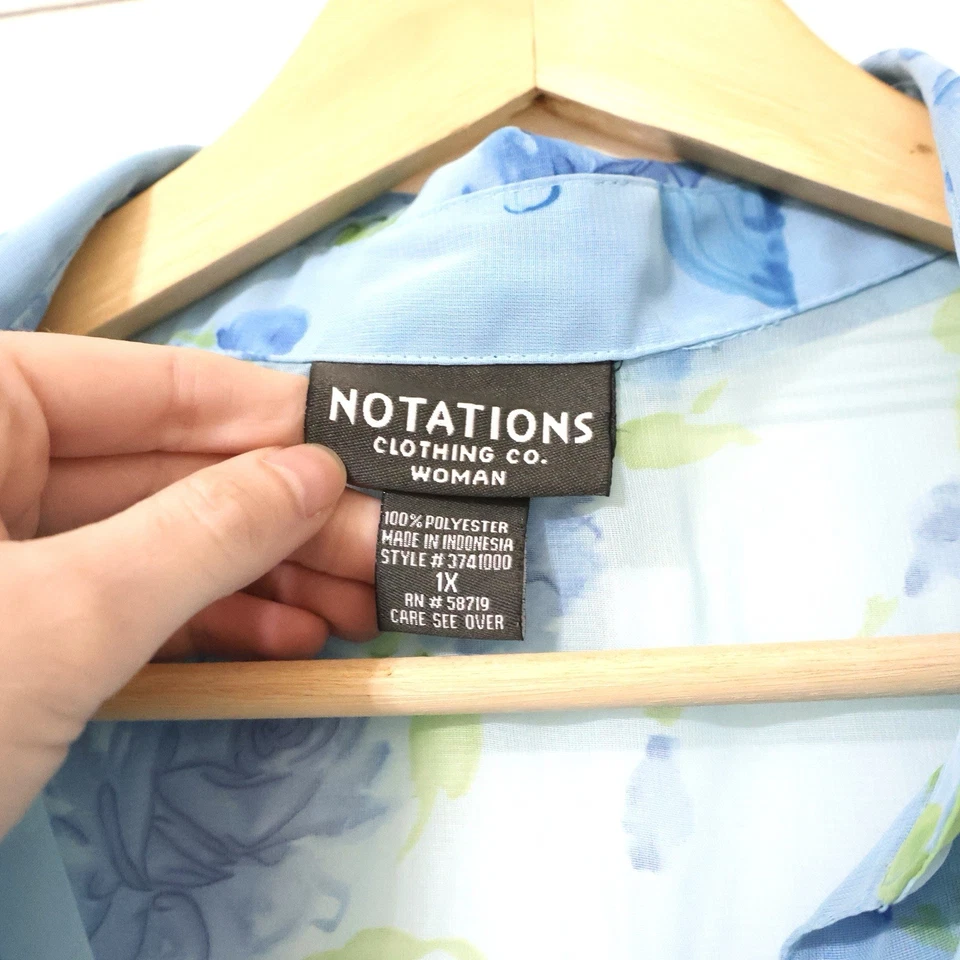 Vintage Notations Blue Pastel Butterfly Sheer Button Up Shirt 1X 90s y2k - Image 3 of 4