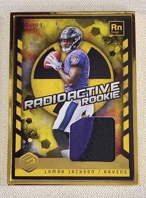 LAMAR JACKSON 2018 PANINI ELEMENTS RADIOACTIVE ROOKIE MATERIALS RRM-LJ RC 03/99