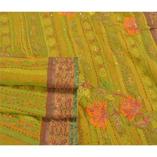 Sanskriti Vintage Indian Sarees Pure Georgette Silk Handmade Kantha Sari Fabric