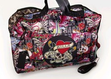 Ed Hardy Love Kills Slowly Rhinestone Tattoo Tiger Print Duffel Tote Bag NWT