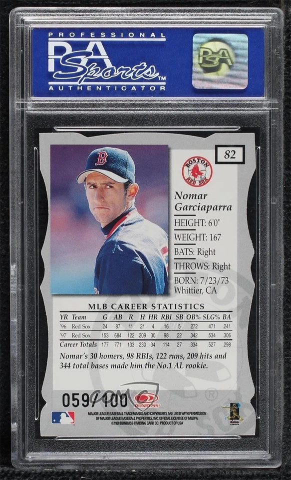 1998 Donruss Elite Status /100 Nomar Garciaparra #82 PSA 8 - Image 2 of 2