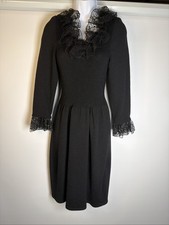 VTG Don Sayres for Wellmore Midi Dress Size 10 Blue Wool Blend Knit Ruffle Party