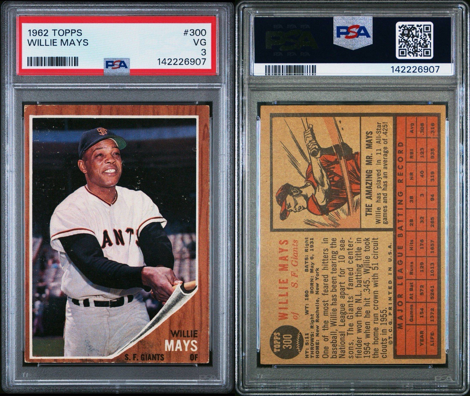 1962 Topps Willie Mays #300 PSA 3 VG - San Francisco Giants ~ Vintage HOF ⭐️ view 3