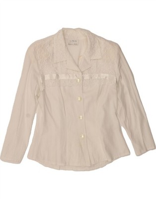 VINTAGE Damen Shirt Bluse UK 14 Medium weiß Viskose klassisch DH43