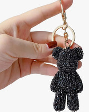 Handmade DIY Rhinestone Cute Bear Car Keychain Pendant Bag Charm Gift Black New
