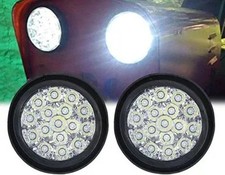 4 Round Led Back Up Reverse Fog Light With Clear Lens Rubber G Color White