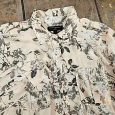 Banana Republic Sheer Floral Blouse Cream Grey Long Sleeve Classic Fit Large
