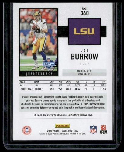 2020 Score #360 Joe Burrow Scorecard - Bild 2 von 2