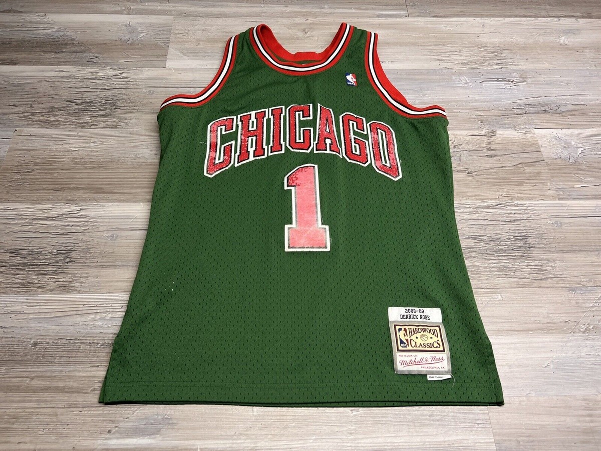 Chicago Bulls Jersey Derrick Rose #1 Green 2008-09 Sz M Mitchell