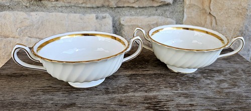 2 zuppiere Mintons oro bianco bordo rosa crema manico classico vortice inglese - Foto 1 di 4