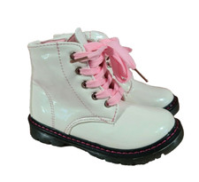 BNWOT Little Girls Sz 11 White Lace Up Zip Solid Antiskid Walking Boot Shoes