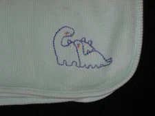 Parents Choice Dinosaur Baby Blanket Thermal Aqua Blue Waffle Weave Embroidered
