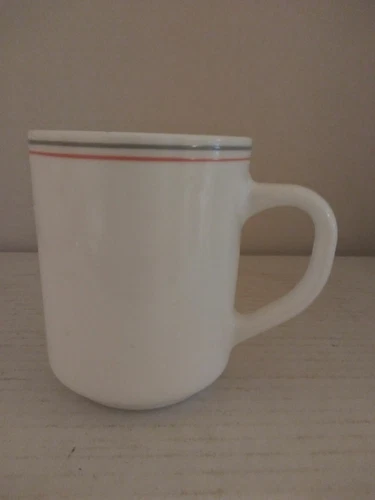 Arcopal Milk White Mug Cup Gray Red Striped Made in France