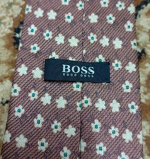 mens vintage Hugo Boss classic 100 all silk luxury geometric brown neck tie