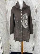 Elisa Cavaletti Soft Jersey Lace Beaded Brown Cotton Rich Jacket Size L 14]]]]]]
