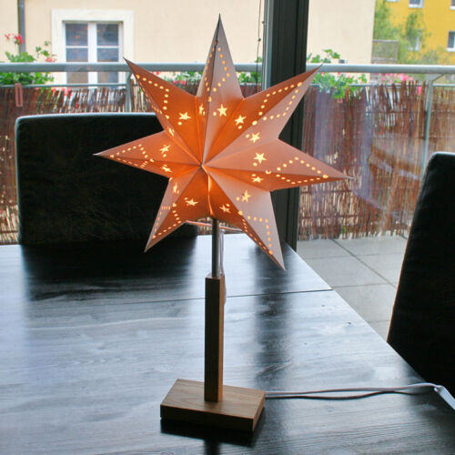 Noble Étoile de Noël Étoile en Papier Lanterne Lumière avec Support / Pied Bois - Photo 1/1