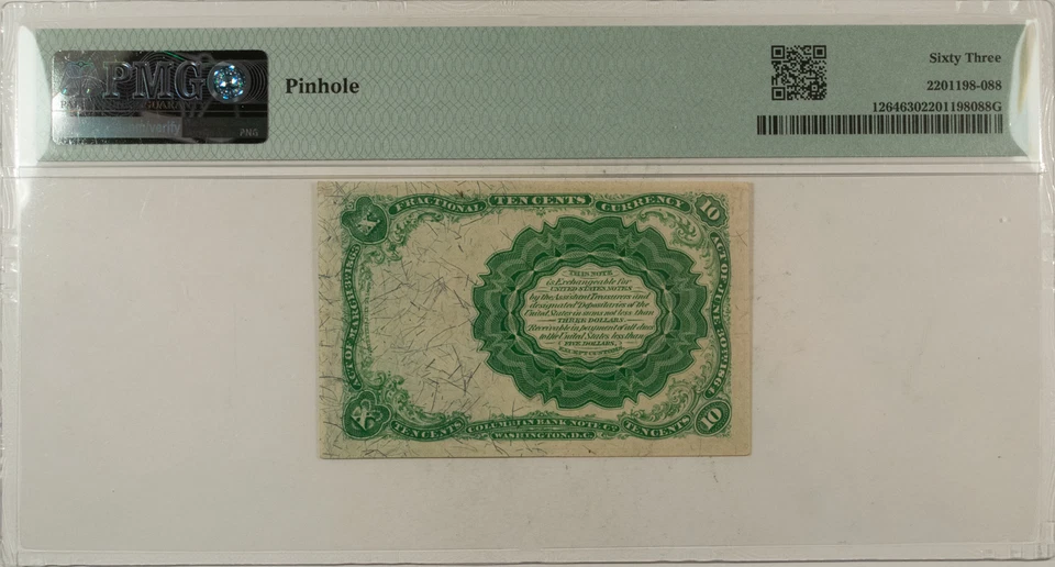 10 CENTS 5TH ISSUE FRACTIONAL CURRENCY FR#1264 ALLISON SPINNER - PMG CH/UNC-63! - Image 2 of 2