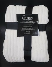 NEW RALPH LAUREN IVORY OFF WHITE RINGSPUN COTTON KING BED BLANKET,THROW,COVER